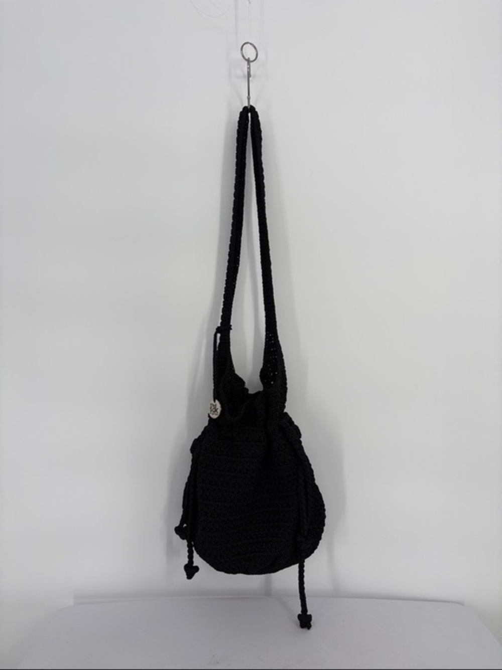 🗄️ The Sak Black Crochet Drawstring Shoulder Tote